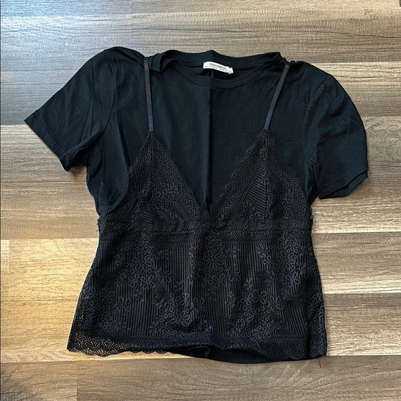 Black Lace Overlay Top - Picture 1 of 5